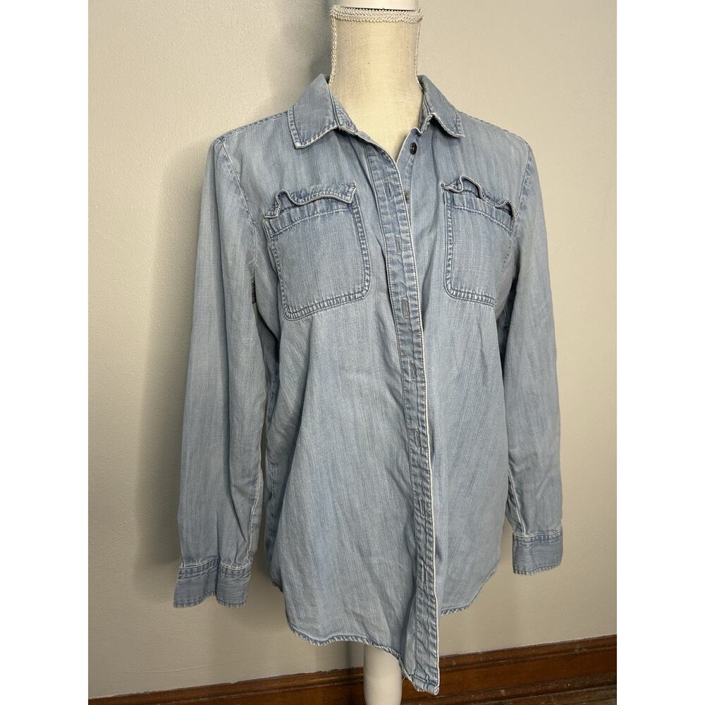 Market & Spruce Denim Jacket Womens S Button Up Long Sleeve Blue Casual Outdoor